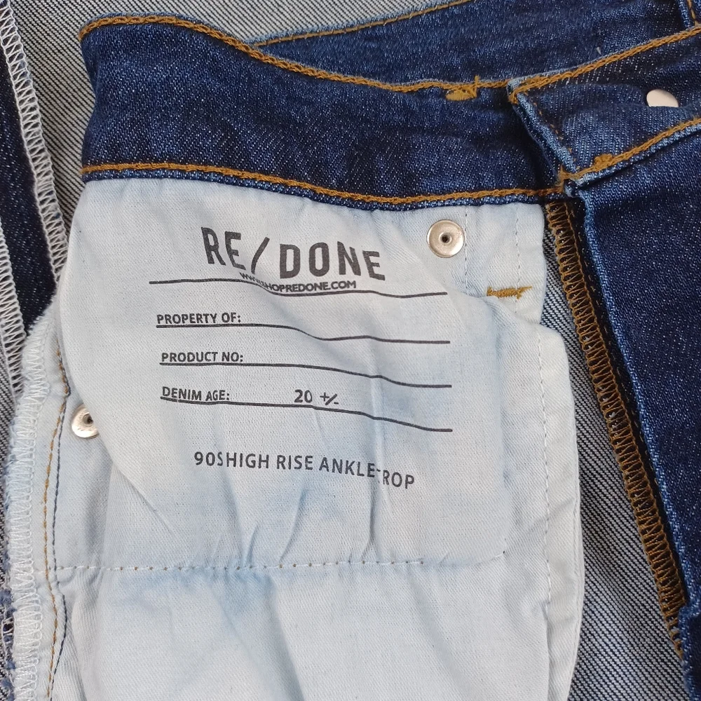 RE/DONE 90's High Rise Ankle Crop Jean Size 25 Women Button Fly In Dark Rinse
